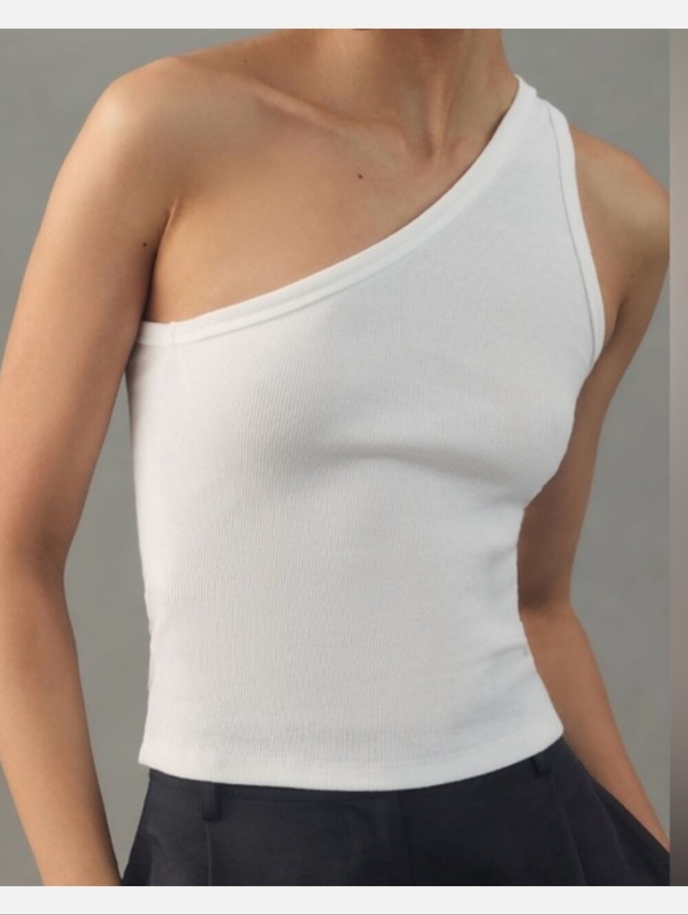Pilcro Anthropologie Zeda One-Shoulder White Ribbed Tank Top Size Medium